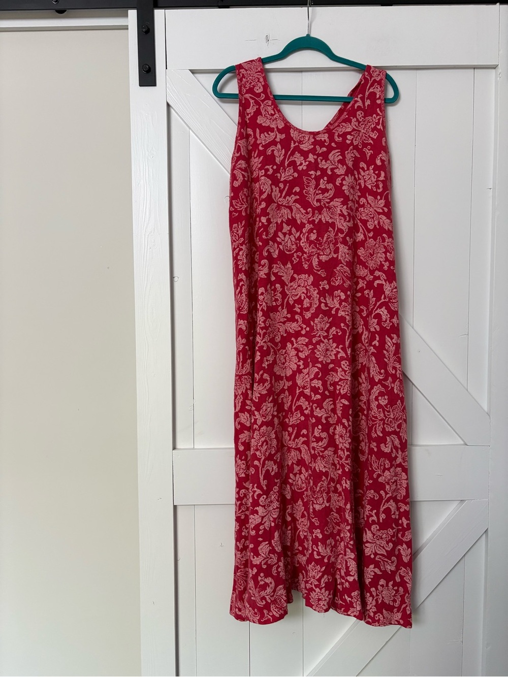 Vintage maxi dress 100% Linen stamped print made in USA Lagenlook 1X plus size